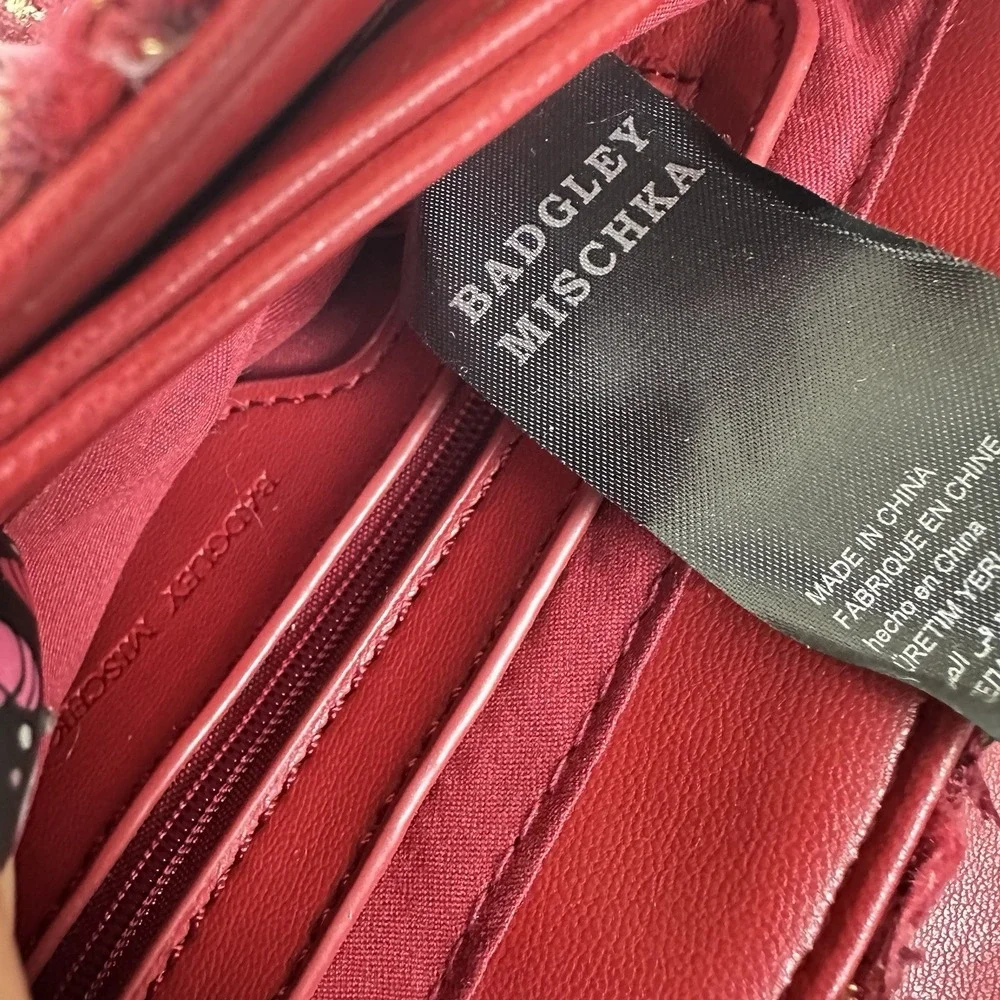 Badgley Mischka Woven Tweed‎ Messenger Bag Gold Red Coquette Pearls Chain